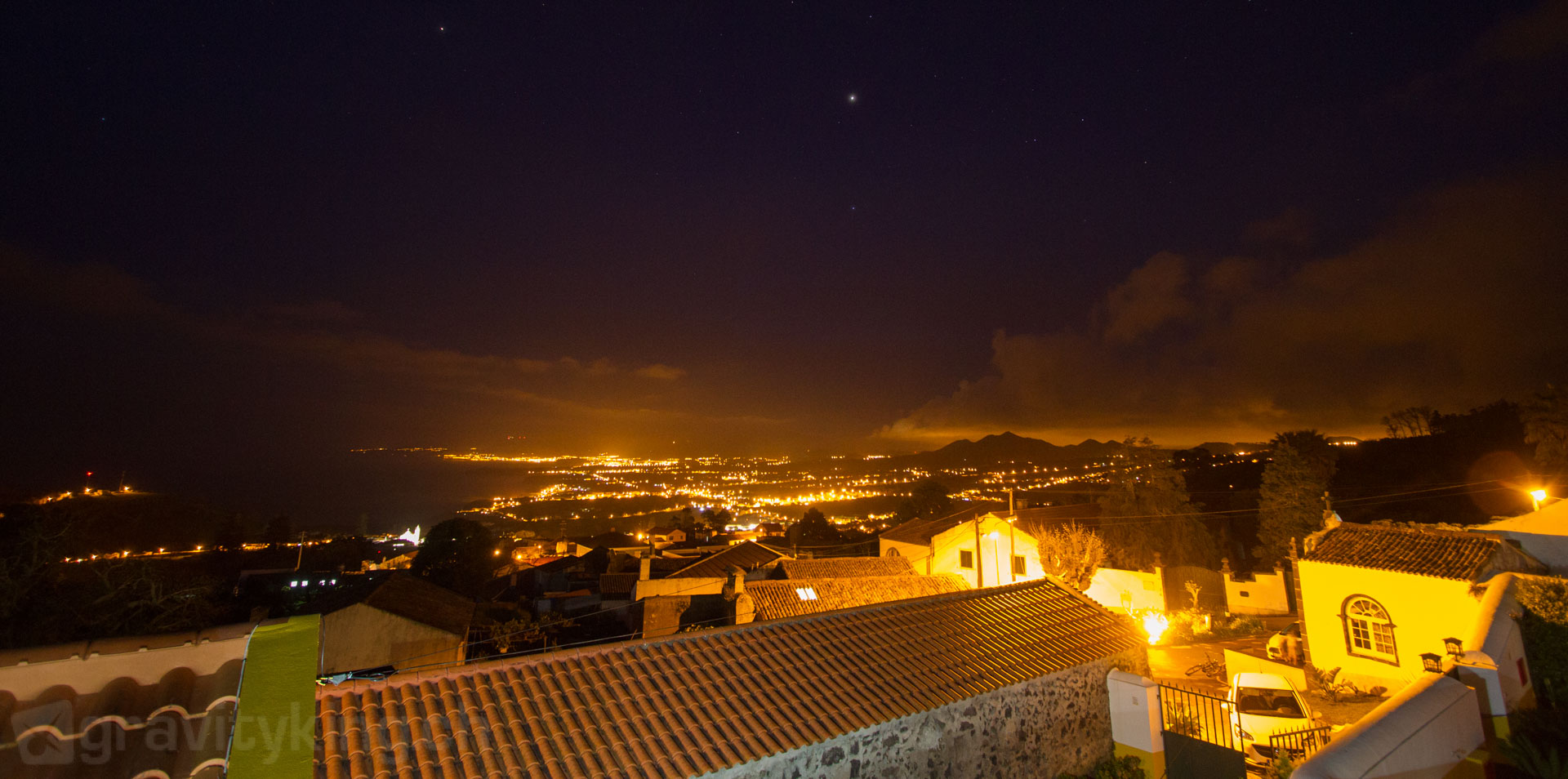 The view from the surfhouse at night. Capelas, São Miguel, Azores