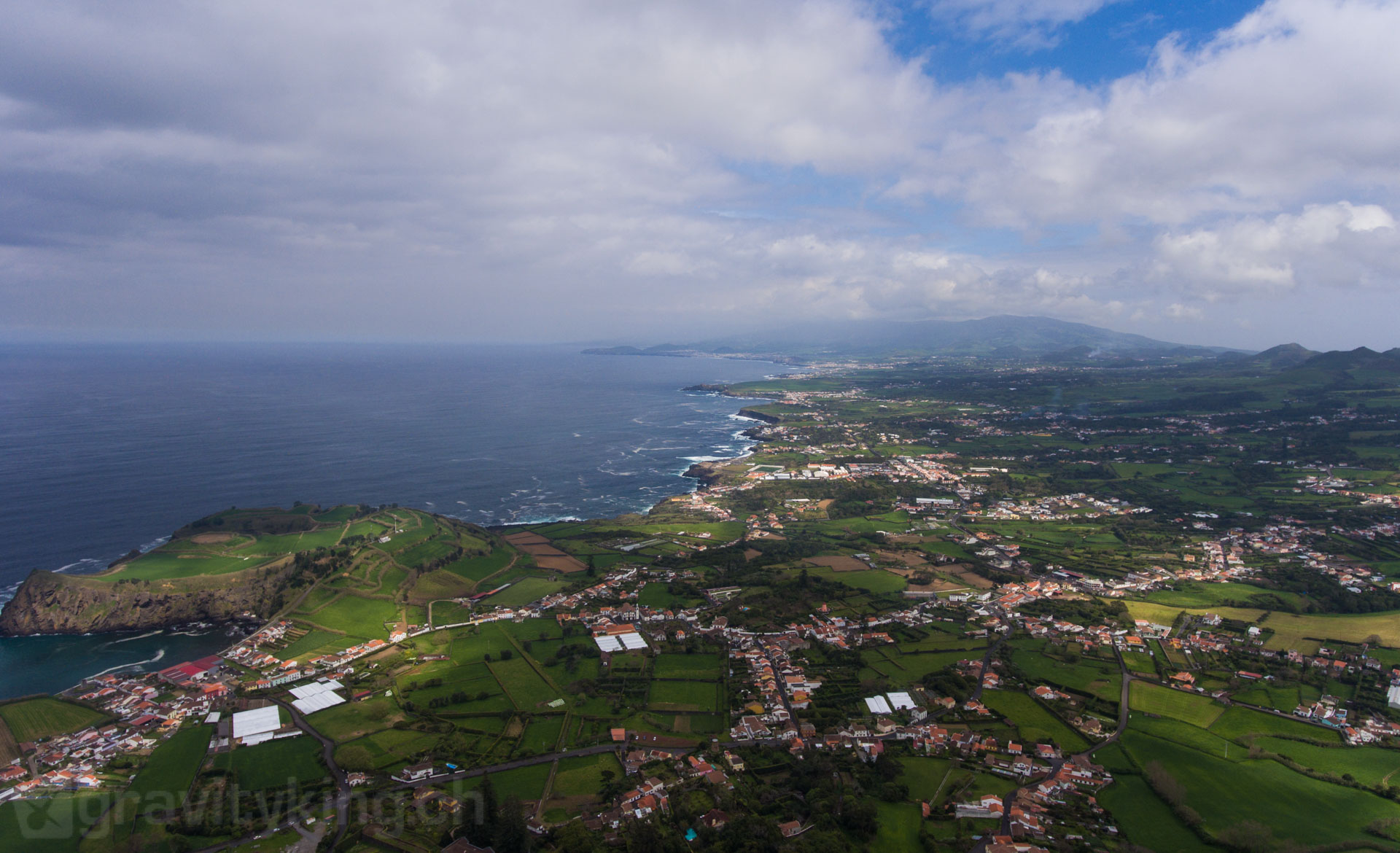 Aerial view from the surfhouse in Capelas, São Miguel, Azores