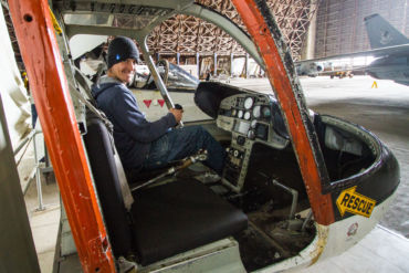 Feeling like a helicopter pilot at the Tillamook Air Museum, Oregon.