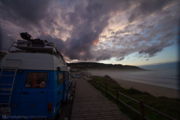 Rolling John Wayne enjoys the sunset in Razo, Galicia.