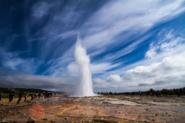 The world famous Strokkur Geysir erupting.