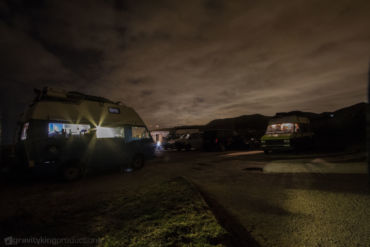 Campervans united for the night at Liencres.