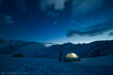 Blue hour with Val Maighels in the background.
